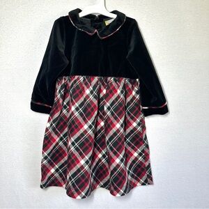 Hanna Andersson Holiday Dress Toddler Girls 90 US 3T Black Velvet Plaid Tartan